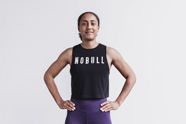 Nobull Muscle Women's Tank Tops Black White | Australia (DN8716)